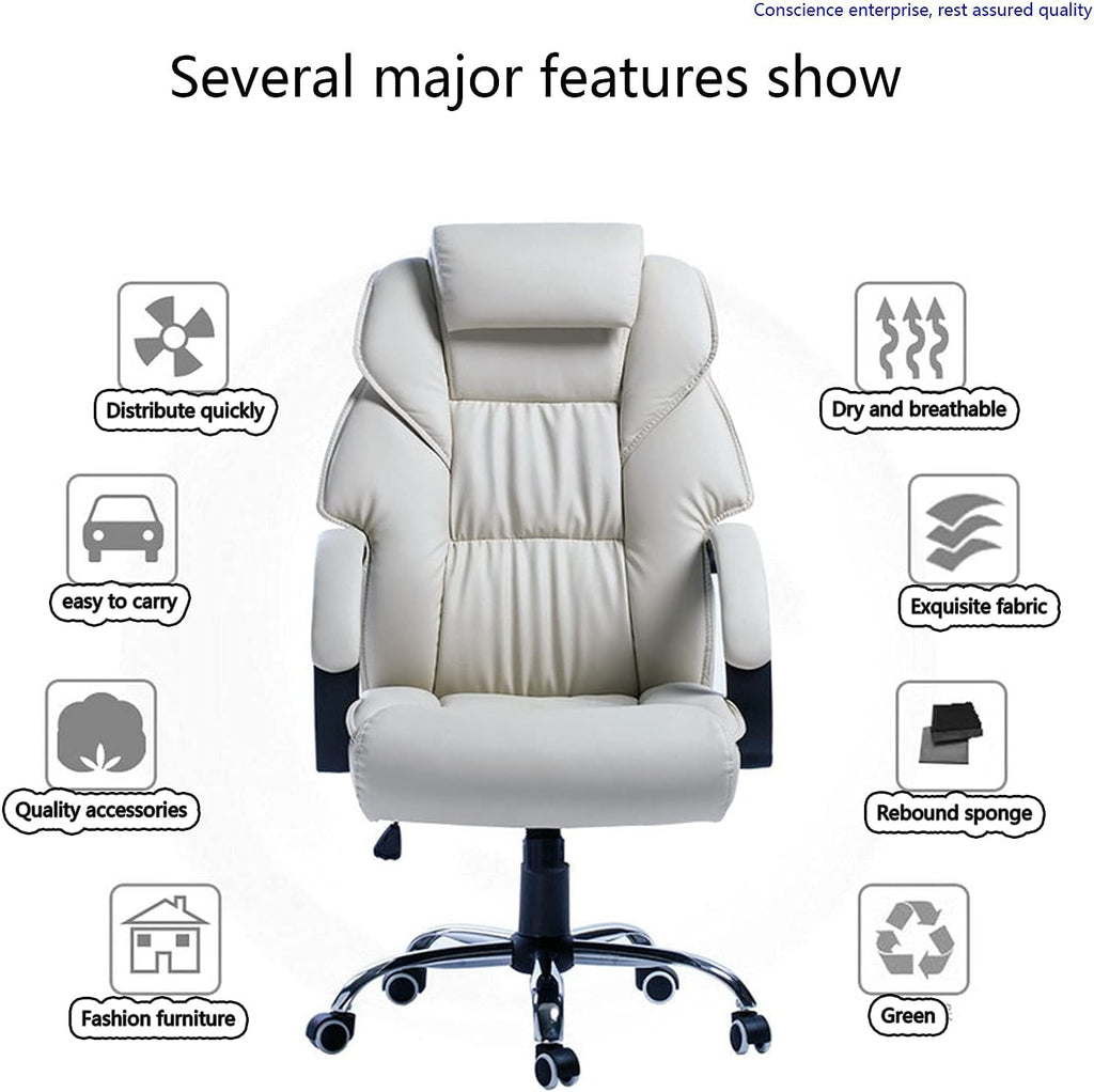 Office Chair Computer Desk Chair Gaming Chair 400 Lb Weight Capacity, Gaming Chair White Genuine Leather Office Chair Computer Executive Desk Chair Adjustable Office Lounge Chair,Khaki ( Color : Khaki