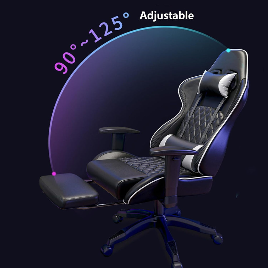 Gaming Chair Computer Chair with Footrest Breathable PVC Leather Video Game Chairs with Lumbar Support and Headrest 360 Degree Swivel Chair with Adjustable Ergonomic Backrest for Adults