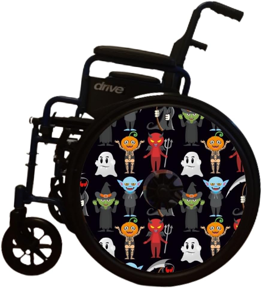 Designer Halloween Spooky Ghost Cover for Wheelchair Wheels, Enhances Aesthetics, Easy Install/Remove, Lightweight, for Boys and Adults (Happy Halloween)