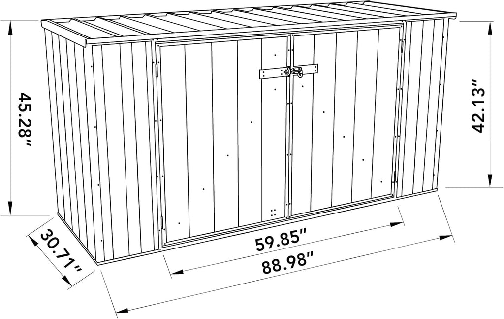 Absco Utility 7.5 Ft. x 2.5 Ft. Garbage Can Metal Storage Shed DIY Galvanized Steel Sheds for Garbage Can, Trash Bin, and Junk Storage Tools, Firewood, Gardening Equipment (Surfmist White)