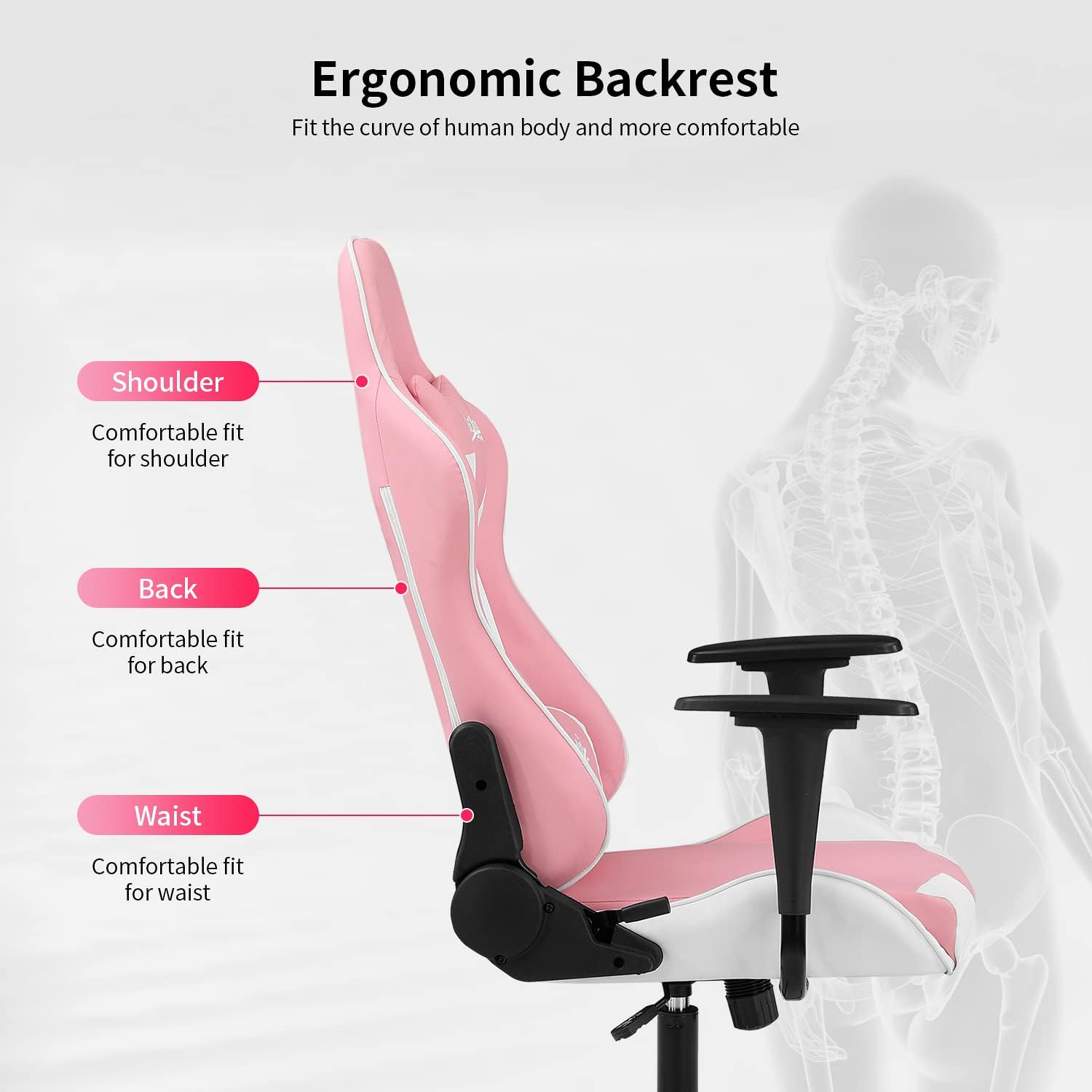 Ergonomic Gaming Chair for Adults with Lumbar Support, High Back Leather Desk Chair, Adjustable Swivel Computer Chair with Footrest and Headrest, Office Chair for Home and Gaming Setup (Pink)