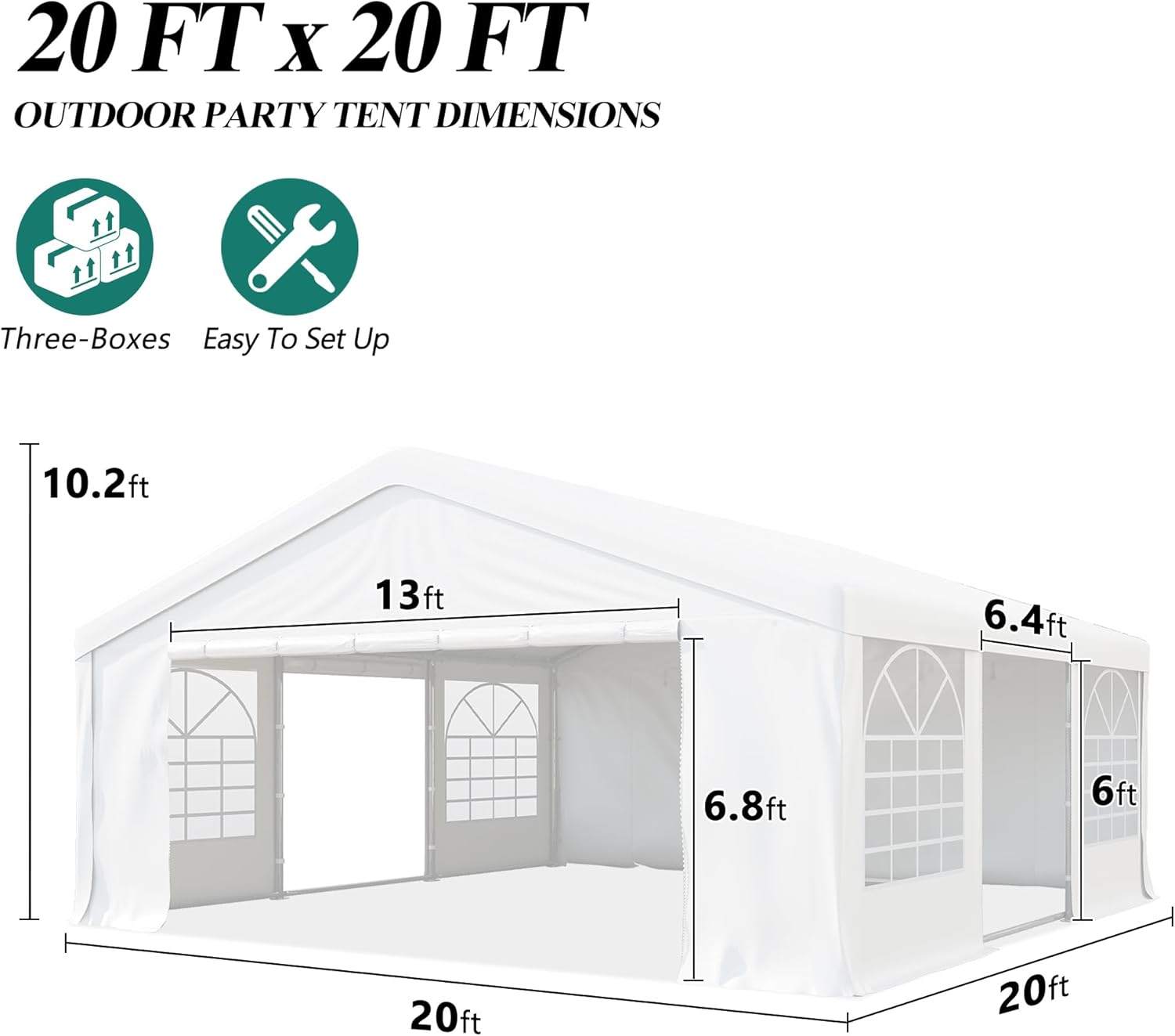 GARTOO 20' x 20' Heavy Duty Party Tent - Outdoor Wedding Gazebo Event Shelter Canopy with Removable Sidewall & 4 Sand Bags for Outdoor Event, Wedding, Birthday Party