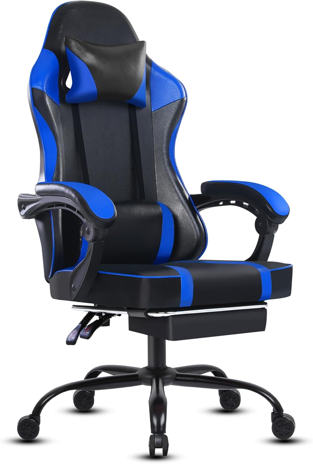 Video Game Chairs for Adults, PU Leather Gaming Chair with Footrest, 360° Swivel Adjustable Lumbar Pillow Gamer Chair, Comfortable Computer Chair for Heavy People, Purple