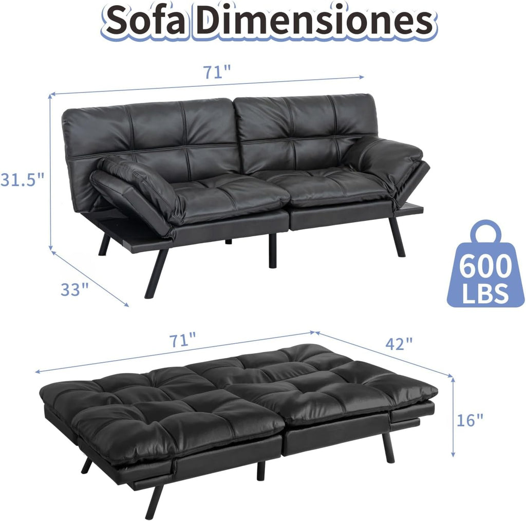 MUUEGM Futon Sofa Bed Memory Foam Matte Black Futons Modern Office Couch Sleeper Bed Convertible Love seat Sofa for Small Spaces,Apartment,Office with Adjustable Armrest Backrest