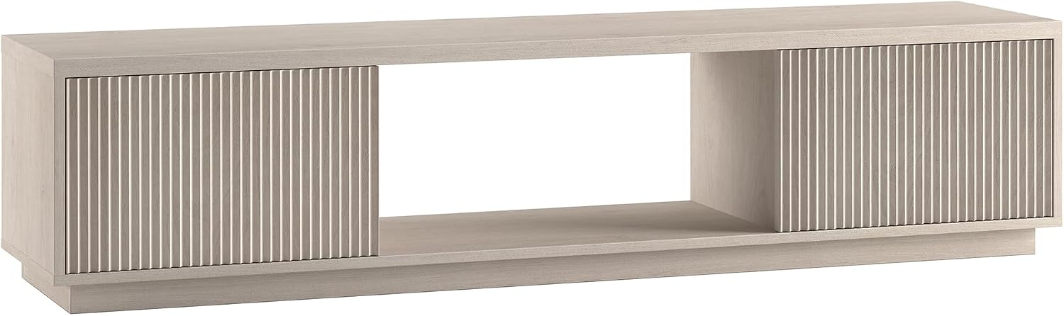Henn&Hart Fluted TV Stand for TVs up to 78' with 2 Ribbed Side Storage Cabinets and Open Center Storage for Living Room, Family Room, or Office, Beech White