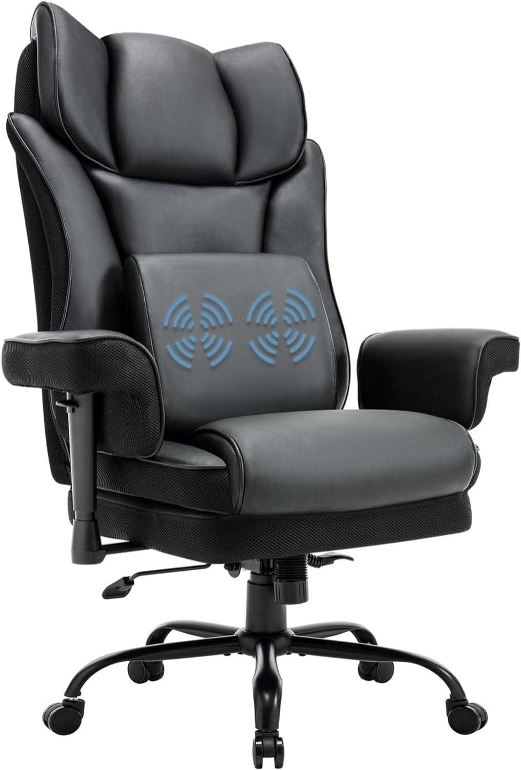 Ergonomic Computer Gaming Chair with Adjustable Armrest, Comfy High Back Office Chairs with Lumbar Support, Height-Adjustable Rocking Massage Chairs for Office, Bedroom, Apartment (Black)
