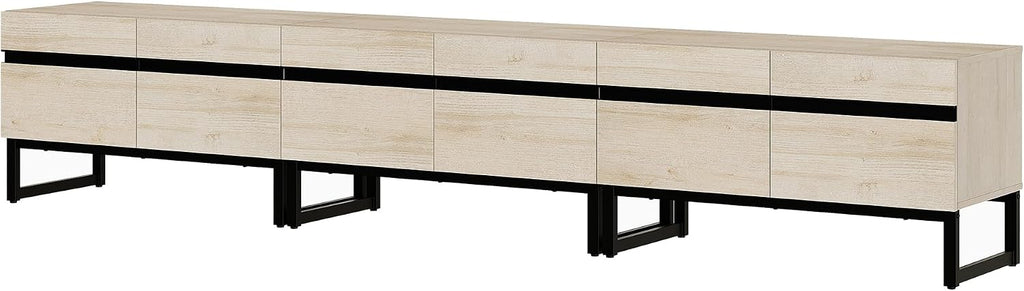 WAMPAT Modern TV Stand for 32-110 Inch TVs, Wood Entertainment Center with Metal Base Storage Cabinets, Media TV Console for Living Room, Light Oak, 3Pcs