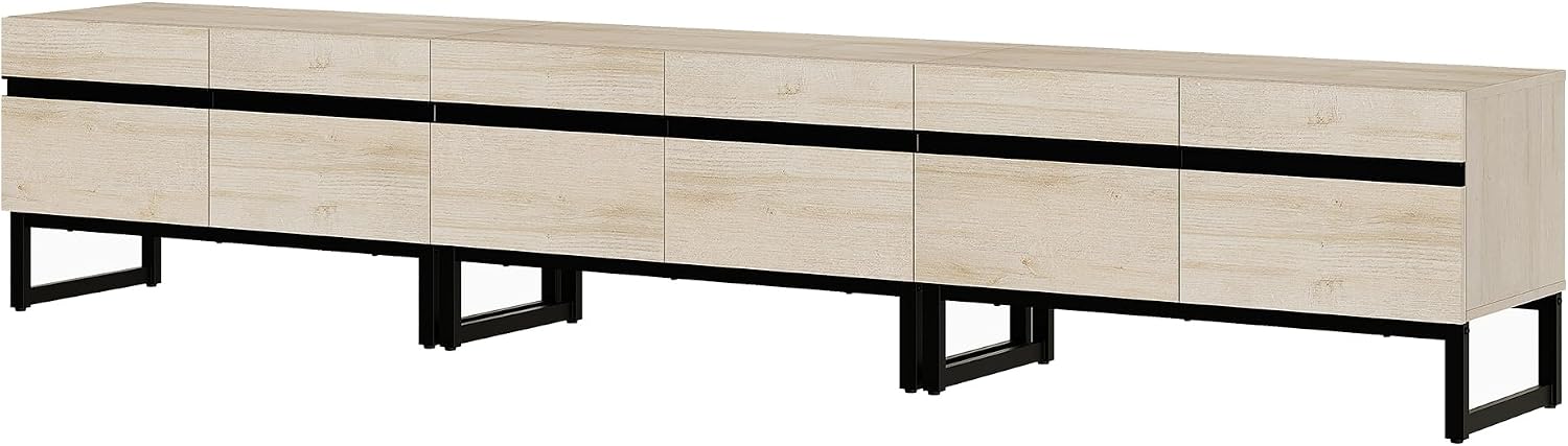 WAMPAT Modern TV Stand for 32-110 Inch TVs, Wood Entertainment Center with Metal Base Storage Cabinets, Media TV Console for Living Room, Light Oak, 3Pcs