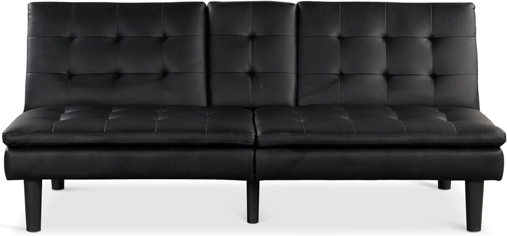 Furniture of America Fallein Modern Contemporary Wood 71.5-inch Futon Sofa Bed with Drop-Down Table, Cup Holders, USB-A Charger, Biscuit Tufting for Bedroom, Guest Room, Black