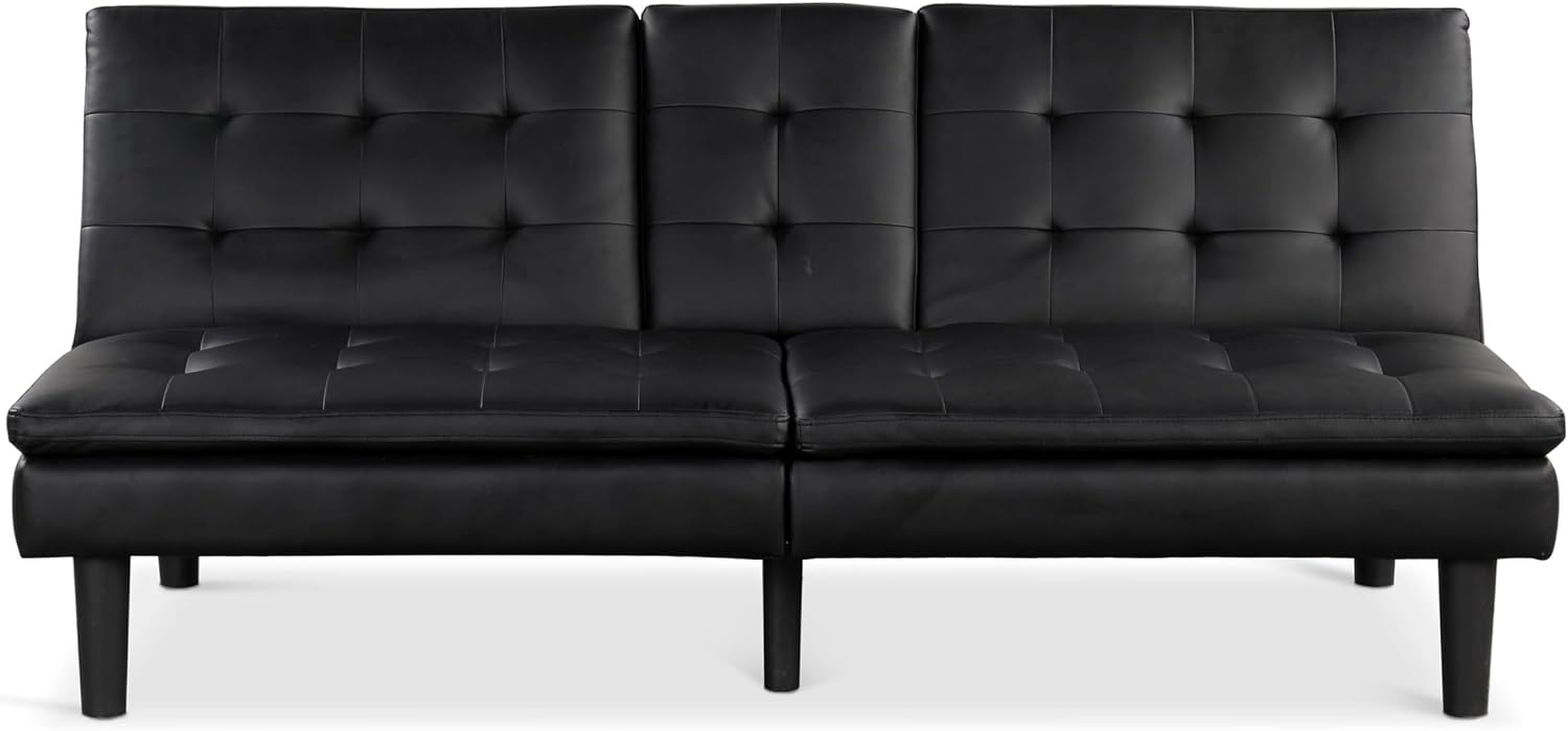 Furniture of America Fallein Modern Contemporary Wood 71.5-inch Futon Sofa Bed with Drop-Down Table, Cup Holders, USB-A Charger, Biscuit Tufting for Bedroom, Guest Room, Black