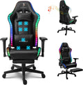 RGB Gaming Chairs for Adults Gamer Chair with Speakers and Massage Function Reclining Computer Chair Big and Tall Ergonomic Office Chair with Footrest Lumbar Support Headrest 4D Armrest,Black