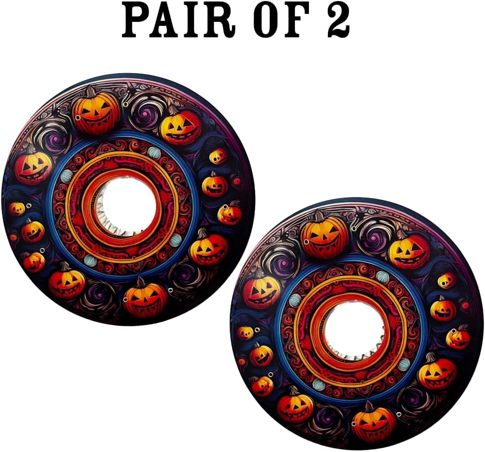 Designer Halloween Wheelchair Wheel Covers – Spooky Laughing Pumpkin Theme | Wheelchair Accessories | Enhances Aesthetics, Easy Install/Remove, Lightweight, (Party Pumpkin)