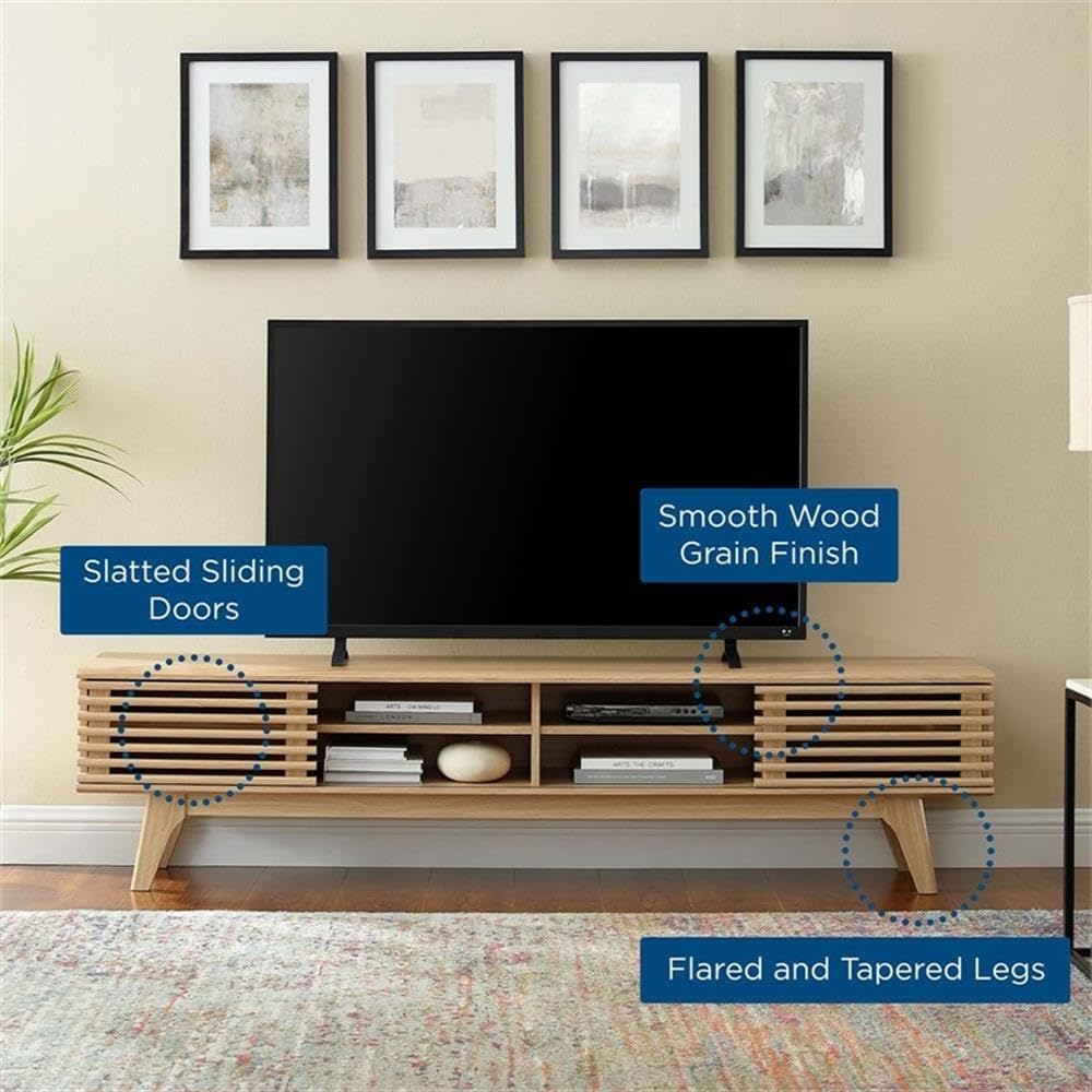 Modway Render Mid-Century Modern Low Profile 70 Inch Media Console TV Stand in Oak, 70'