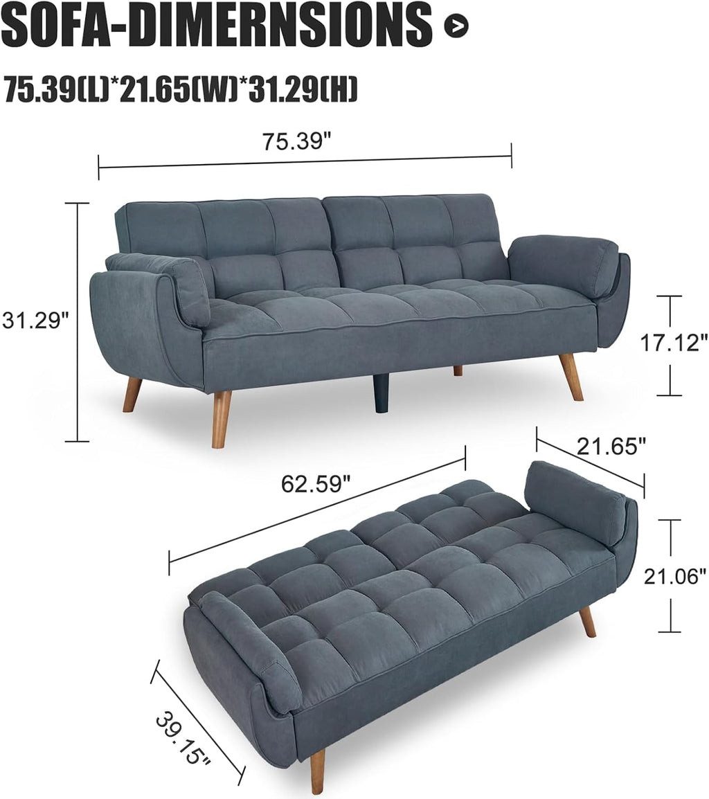 Convertible futon Sofa Bed, Sleeper Sofa Bed with Adjustable backrest, Small Space Small Sofa, Living Room, Bedroom (Dark Gray)