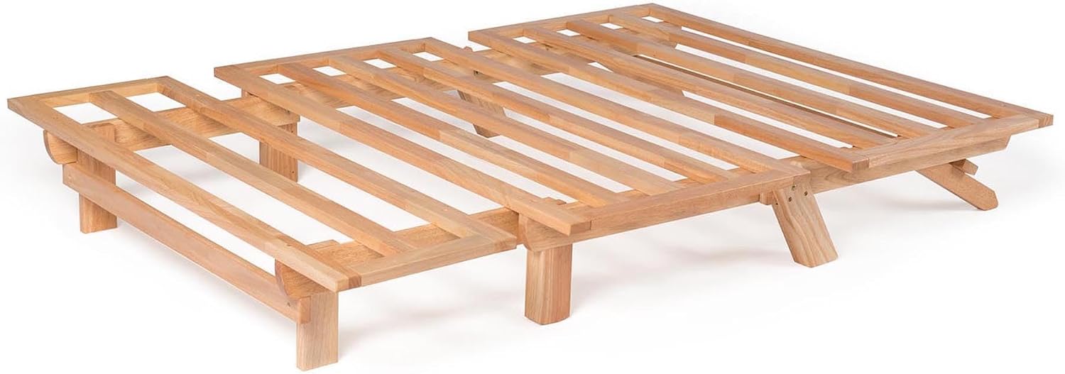 Nirvana Futons Tri-Fold Wood Futon Frame Full Size Sofa Bed Lounger - (Affordable Space Saver, Natural Finish) Ideal for Small Spaces, RVs, and Dorm Rooms
