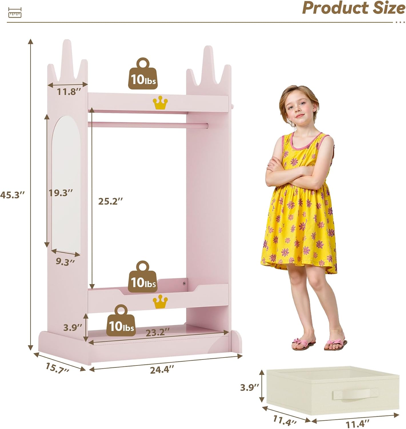 FTZxHKLX Dress Up Storage & Kids Desk Chair Set, Open Hanging Armoire Closet & Wooden Kids Desk and Chair Set with Storage Cabinet for Bedroom, Study Room, Pink