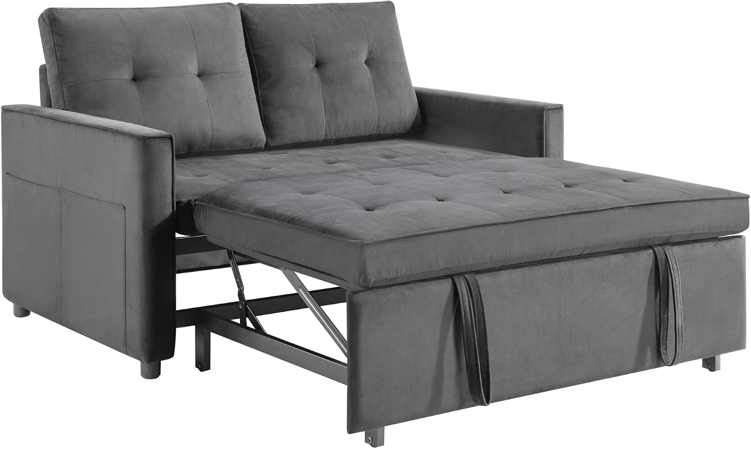 Sofa Bed, Pull Out Couch with Side Pockets, 3 in 1 Velvet Fabric Loveseat Sleeper Sofa Bed, Pull Out Couch with Adjustable Backrest for Living Room, Bedroom, Apartment, Gray, 53 Inch