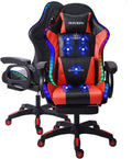 Ergonomic RGB Gaming Chair with Massage, Adjustable Footrest, and Built-in Speakers,Swivel Reclining PU Leather Design with Lumbar Support - Ultimate High-Back Racing Gaming Chair.,Red