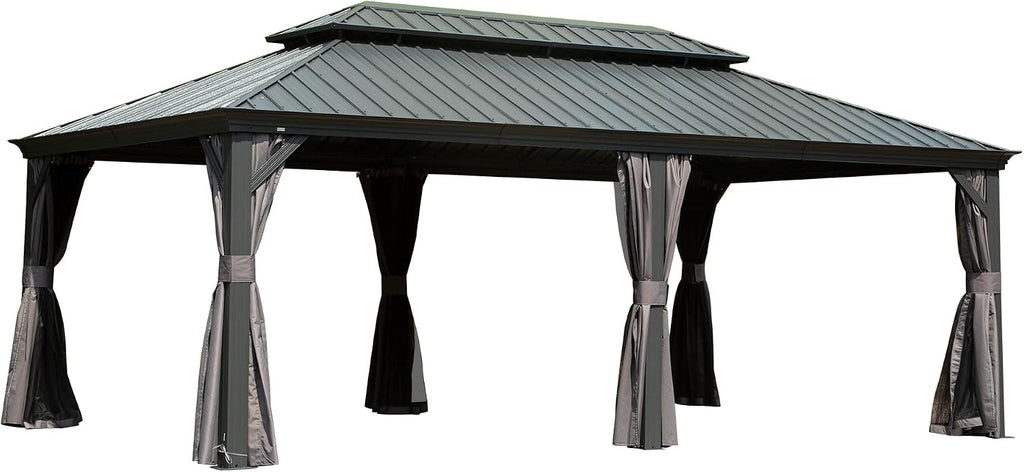 14x20 Hardtop Gazebo Outdoor: Galvanized Steel Double Roof Aluminum Frame - Removable Curtains Netting for Patio Deck Garden Backyard Gardening Enthusiasts