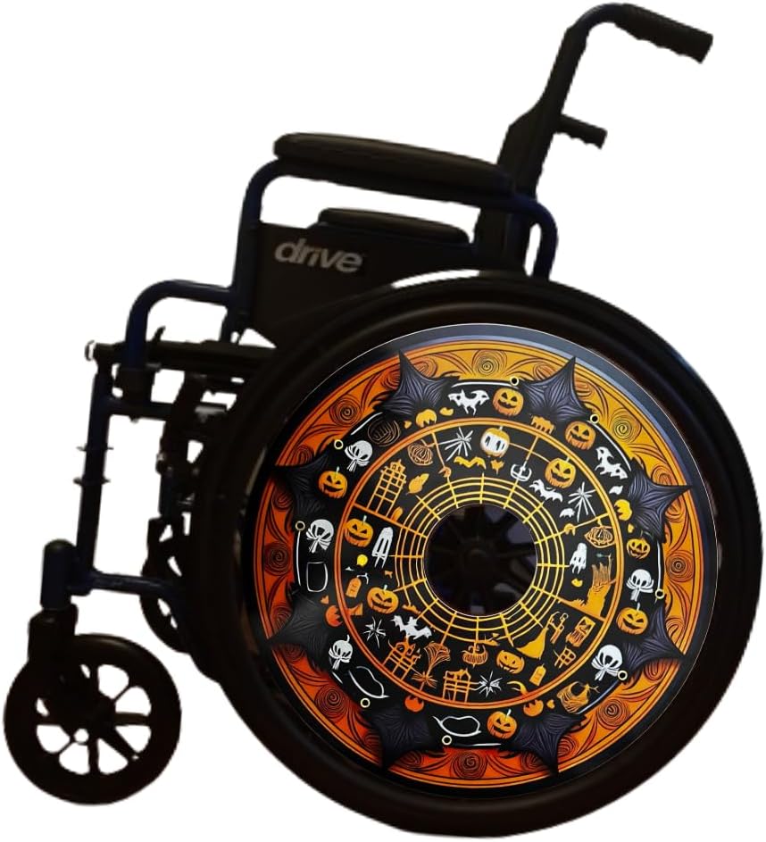 Wheelcovers Spooky Halloween Web Designer Cover for Wheelchair Wheels, Enhances Aesthetics, Easy Install/Remove, Lightweight, for Adults and Kids (Halloween Web)