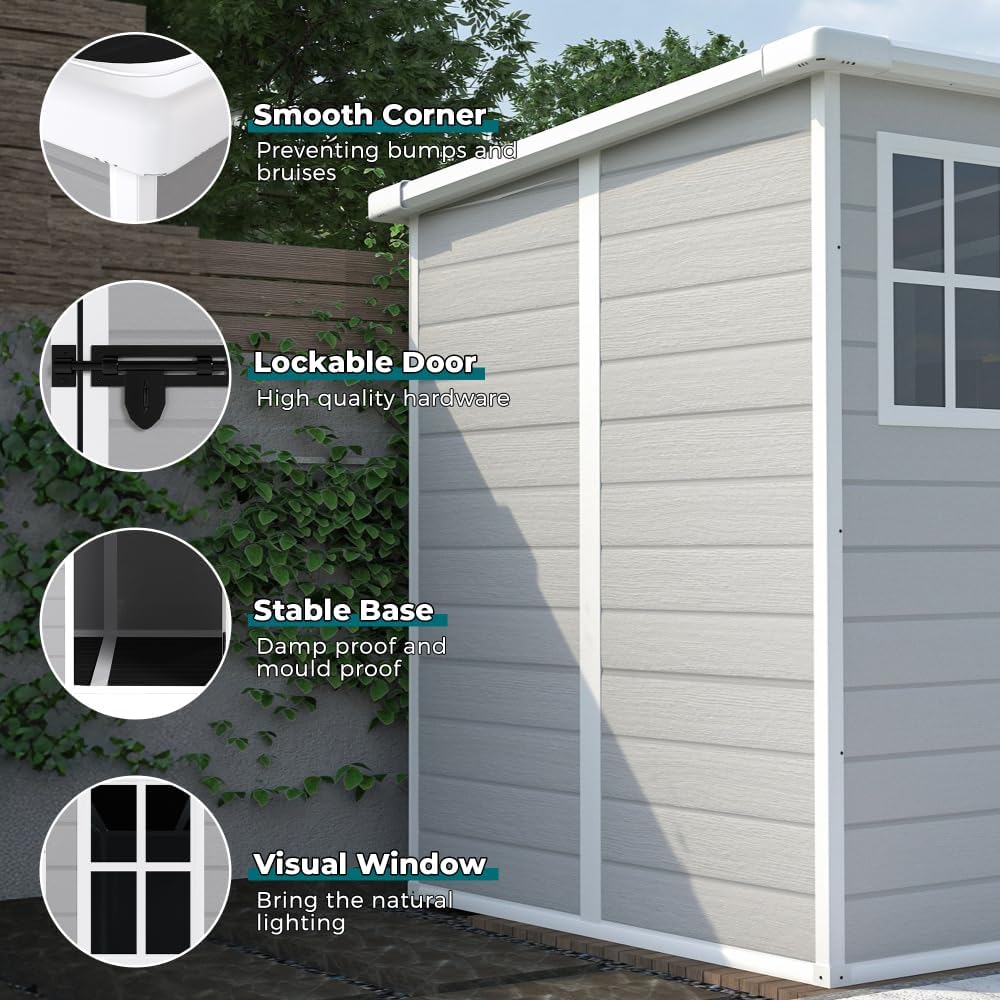 6x6FT Resin Storage Shed - Dark Gray Plastic Garden Shed with Floor Included, Waterproof UV/Rust Proof Outdoor Shed for Backyard, 12mm Thick PP Sheds & Outdoor Storage with HD Acrylic Window (6x6ft)