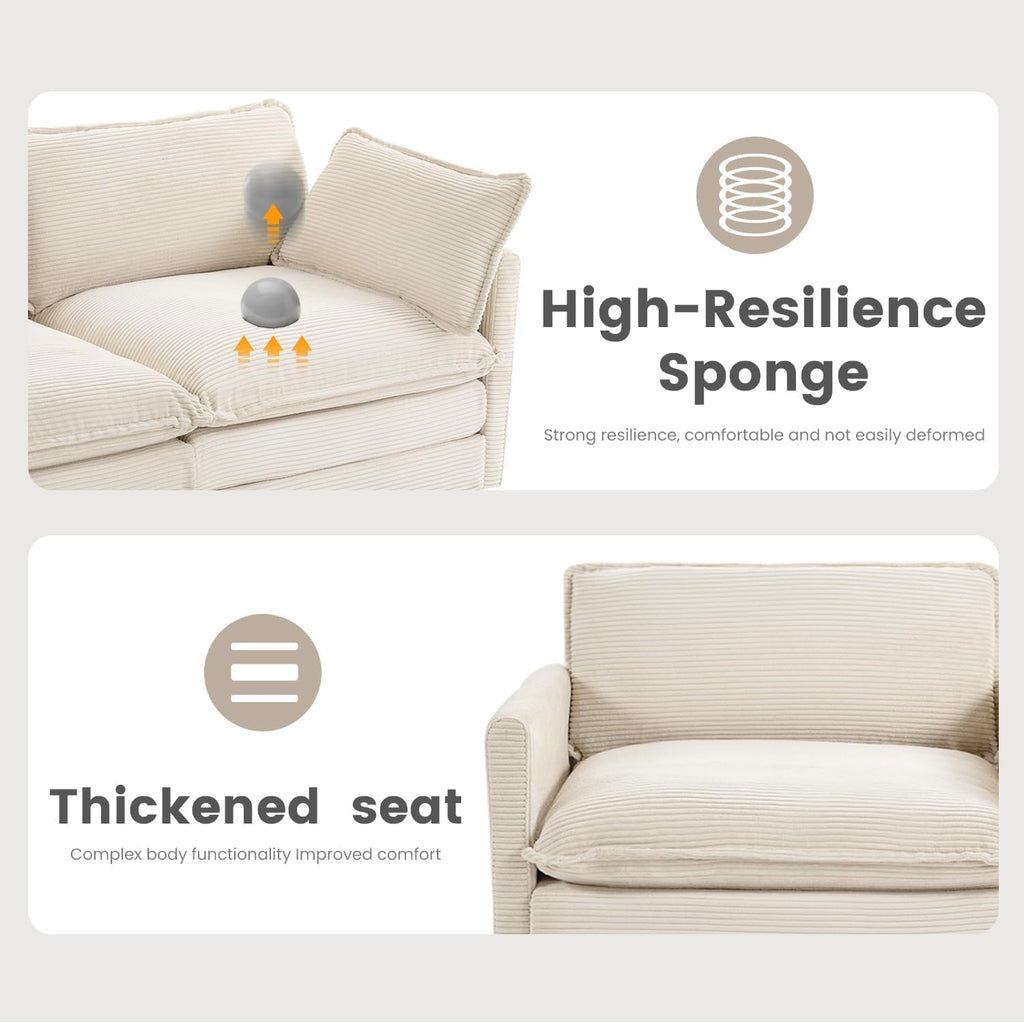 78'' Modular Sectional Cloud Couch with 2 Movable Ottoman, 4 Seat Comfy Modern Corduroy Sofa with 2 Throw Pillows, Deep Seat Sleeper Couch for Living Room Bedroom Apartment, Beige