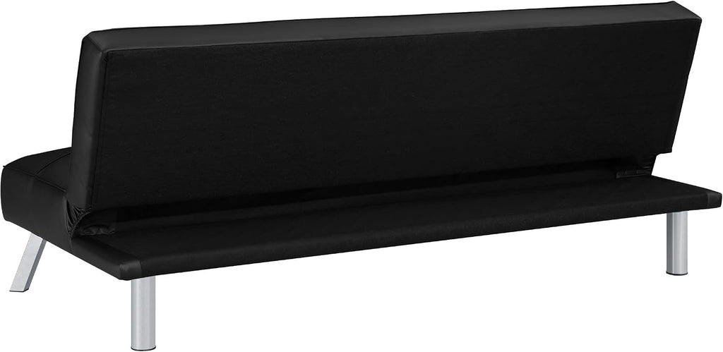 OSP Home Furnishings Kenneth Modern Button Tufted Convertible Click-Clack Futon Sofa Bed, Black Faux Leather with Chrome Legs