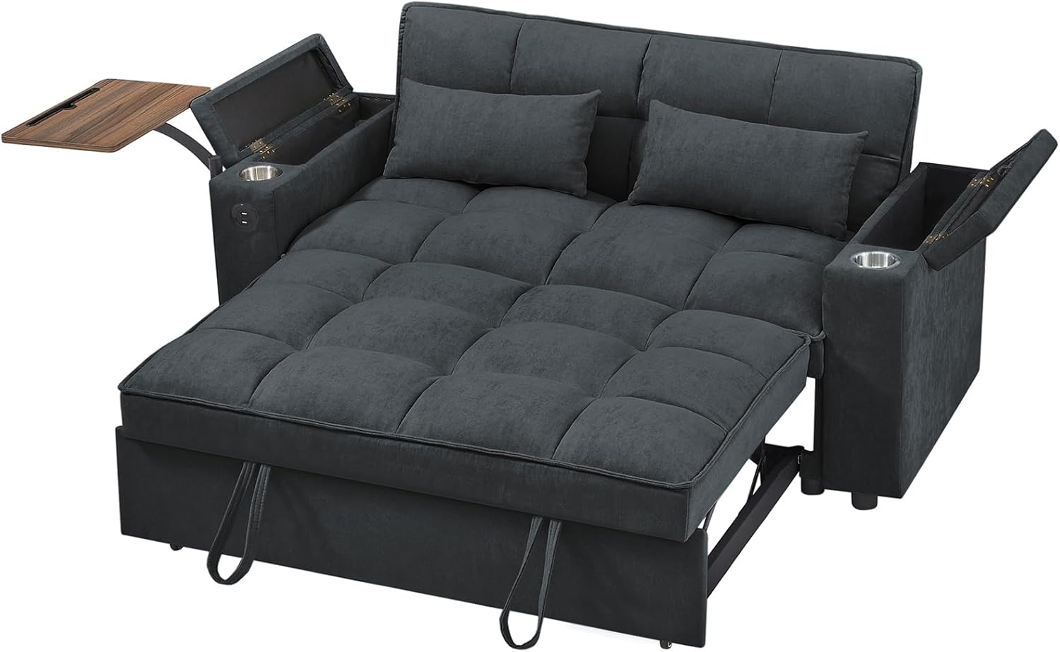 hansones 65'' 3-in-1 Folding Convertible Sofa Bed, Pullout Sofa, Modern Chenille Fabric, 360° Swivel Side Table, Easy Assembly, Perfect for Living Room, Grey