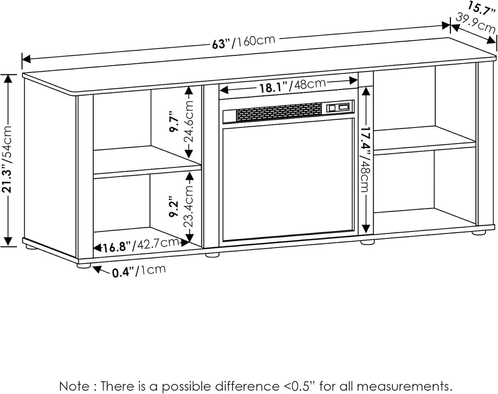 Furinno Classic 70 Inch TV Stand with Fireplace, Americano