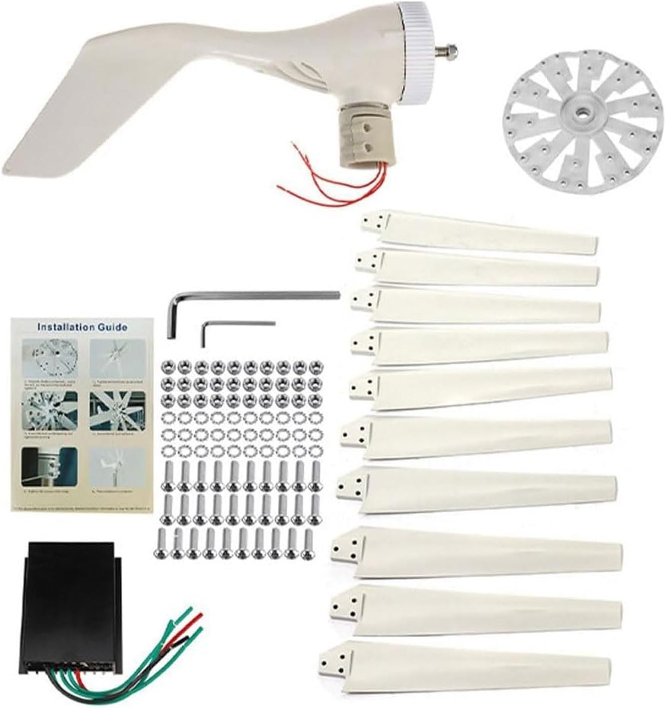 Wind Turbine Generator Kit 10000W, 12V 24V 48V 220V Windmill Generator, 10 Blade Wind Power Generator, Small Free Energy Generator for Home Farm, Mountainous Areas(48V)