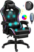 Gaming Chair with Bluetooth Speakers and RGB LED Lights, Video Game Chair, PU Leather High Back Computer Chair, Adjustable Reclining Racing Office Swivel Chair for Adult Teens,Black