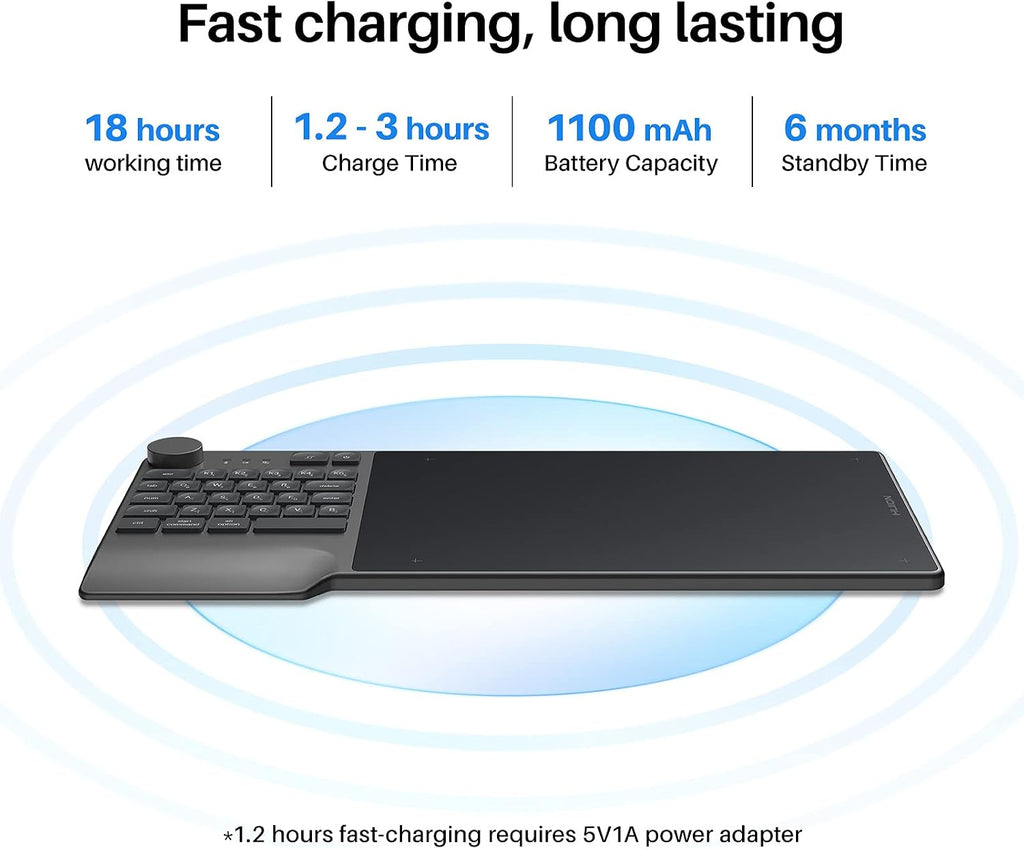 HUION Inspiroy Keydial KD200 Wireless Drawing Tablet, Bluetooth Graphic Tablet with Keyboard Dial 5 Customized Express Keys Battery-Free Pen, 8.9x5.6inch Art Tablet Work with Windows, Mac, Android
