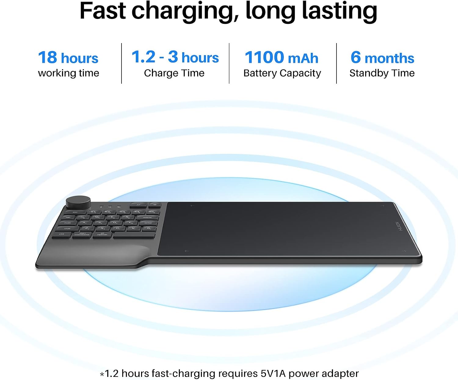 HUION Inspiroy Keydial KD200 Wireless Drawing Tablet, Bluetooth Graphic Tablet with Keyboard Dial 5 Customized Express Keys Battery-Free Pen, 8.9x5.6inch Art Tablet Work with Windows, Mac, Android