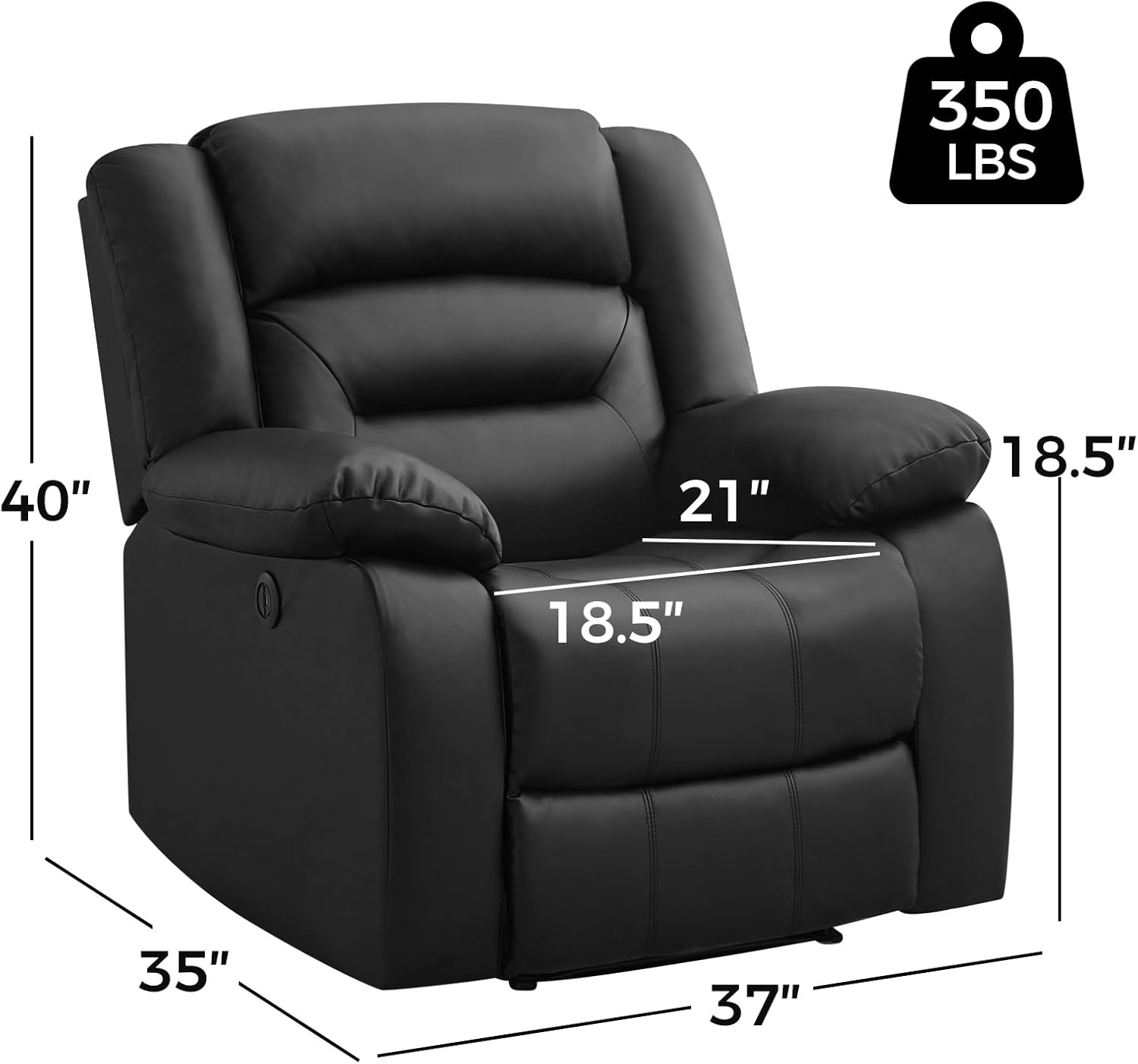 EBELLO Classic Power Recliner Chair, Faux Leather Oversized Electric Overstuffed Chair with Soft Cushion and Back, Sofa with Comfortable Armchair for Living Room, Black