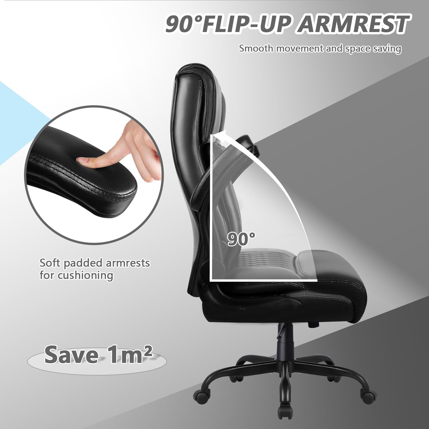 OFIKA Executive Office Chair Heavy Duty Office Chair Padded Flip Up Armrest, Computer Gaming Chair PU Leather Desk Chair, High Back Big and Tall Office Chair with Lumbar Support (Brown)