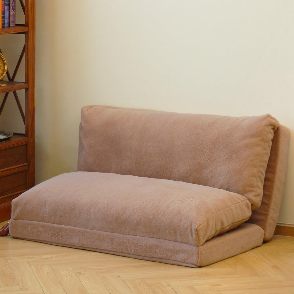 N&V Folding Matress Sofa Bean Bag Bed, Foam Filling Folding Matress Sofa, Includes Removable and Machine Washable Cover, Soft Premium Faux Fur (Large, Brown)