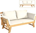 Tangkula Convertible Acacia Wood Patio Couch Sofa Bed with Adjustable Armrest, Outdoor Daybed with Cushion & Pillows, Outside Folding Futon Sofa Couch Bench for Porch, Courtyard, Poolside & Garden