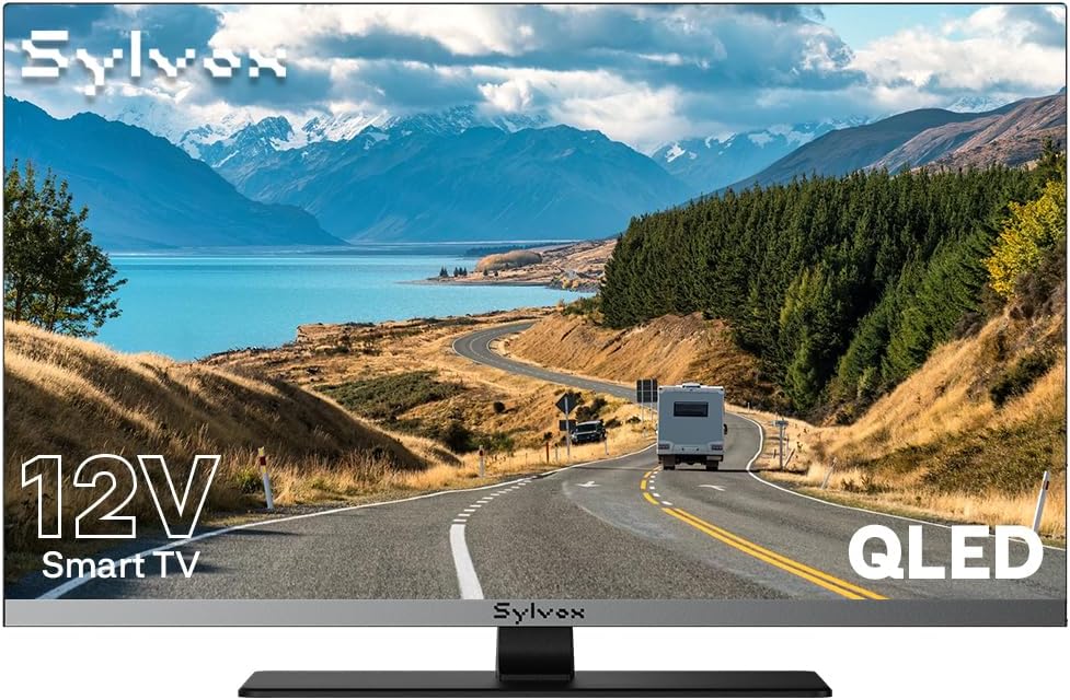 SYLVOX 27-Inch Smart RV TV, QLED 1080P FHD, Built-in DVD Player, Google TV OS, Wide Voltage Support 12V/24V AC/DC Television for RV & Home, HDMI & USB