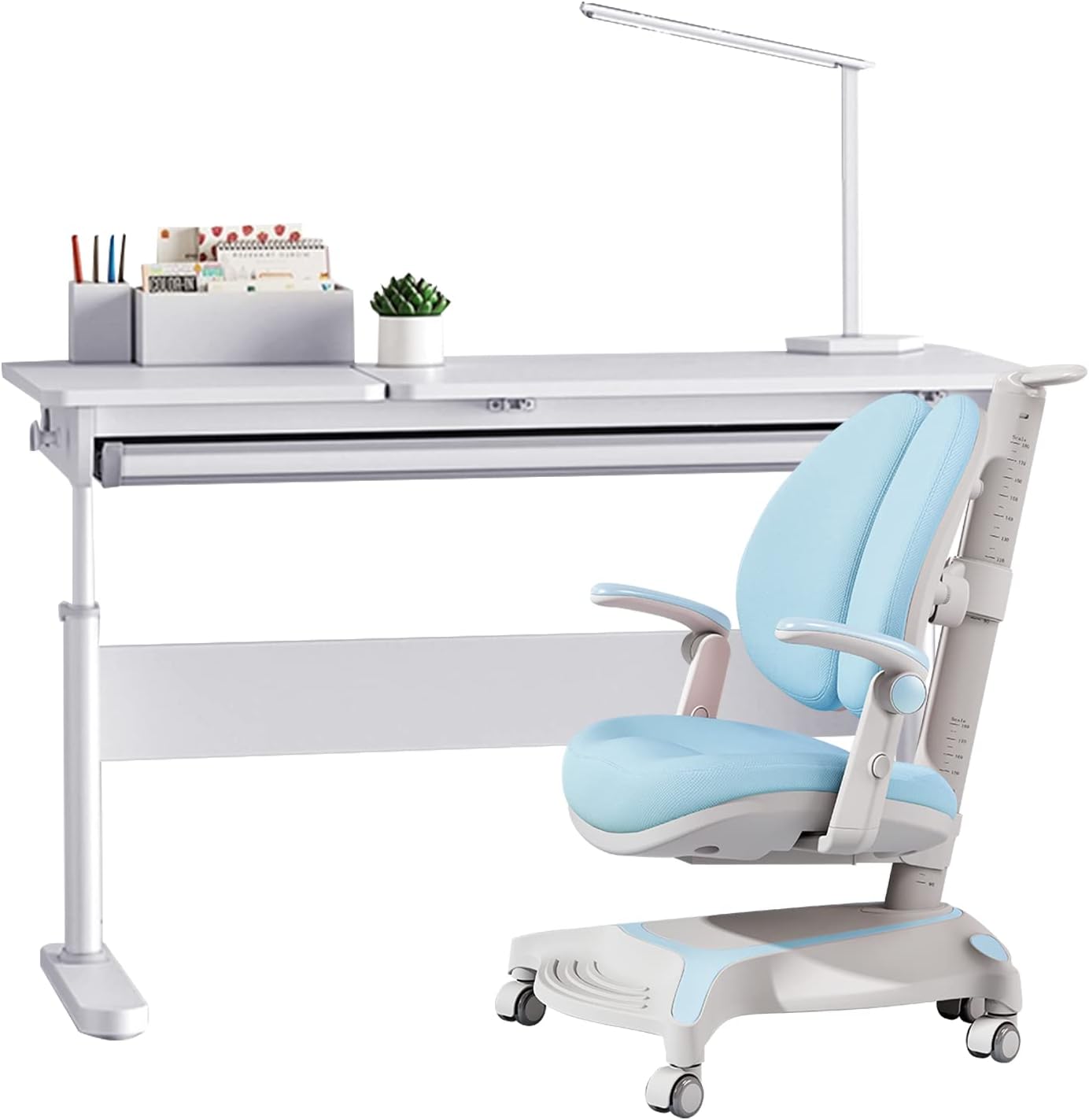 FCD Kids Study Desk with Chair, Wood Ergonomic Multi Function Adjustable Desk and Chair, Drafting Table and Computer Station for Children 5-18
