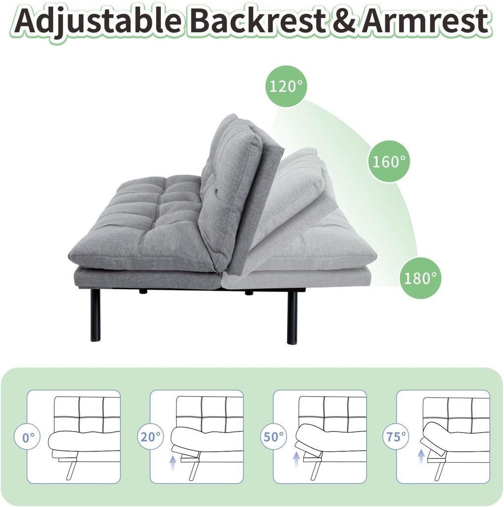 MUUEGM 71' Convertible Futon Sofa Bed, Upholstered Small Futon Couches with Adjustable Backrest, Loveseat Sleeper Bed for Compact Living Room Studio Office (Medium Grey)
