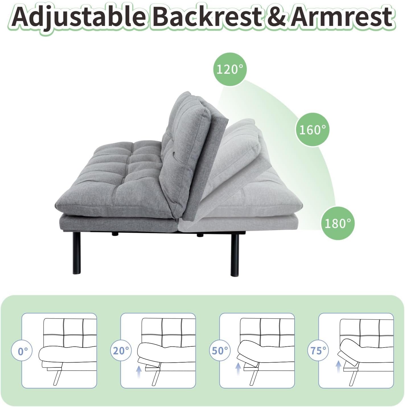 MUUEGM 71' Convertible Futon Sofa Bed, Upholstered Small Futon Couches with Adjustable Backrest, Loveseat Sleeper Bed for Compact Living Room Studio Office (Medium Grey)