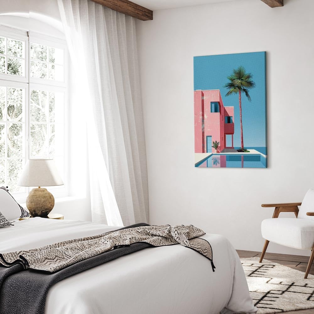 artgeist - Canvas Wall Art XXL Summer Vibes 60x90 cm/24'x36' 1 piece - Non-woven Canvas Prints Image Framed Artwork Painting Picture Photo Home Decoration - Holiday Palm Blue d-H-10042-b-a