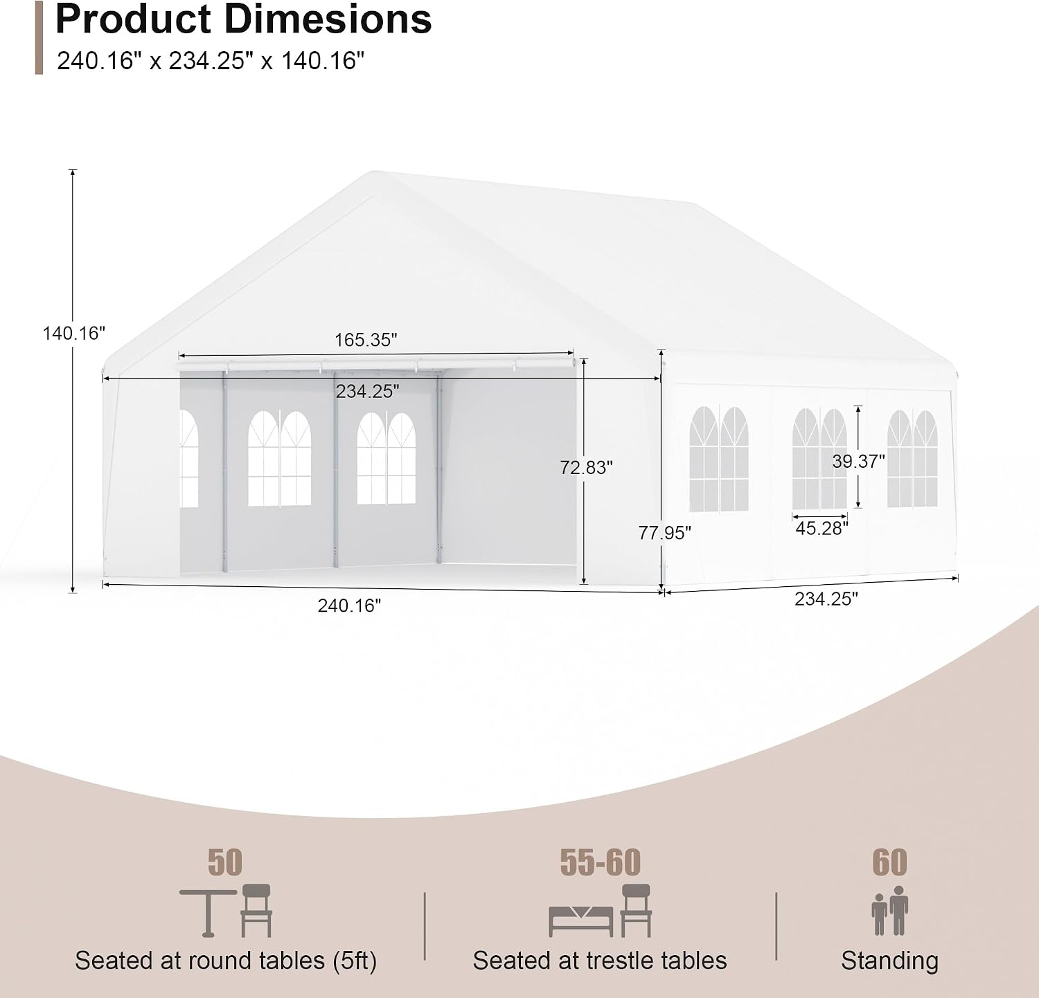 GOJOOASIS 20' x 20' Heavy Duty Carport with Roll-up Visual Windows, Reinforced Party Tent with Removable Sidewalls & Doors for Parties, Wedding, Outdoor Events, Car Canopy with All-Season Tarp, White