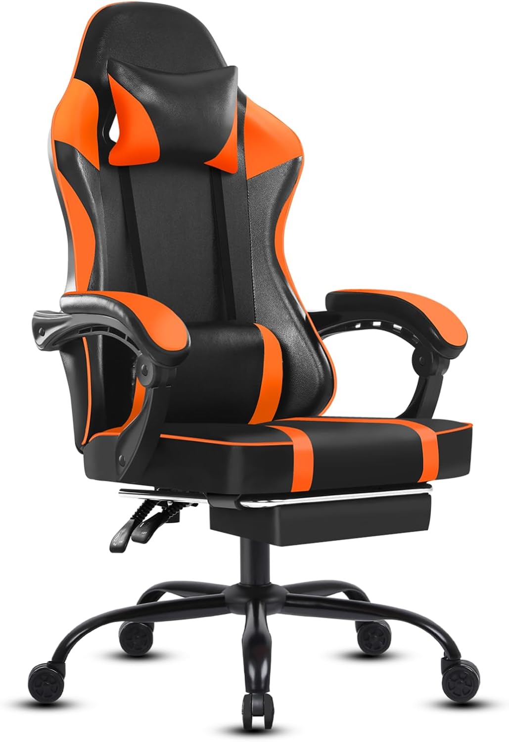 Video Game Chairs for Adults, PU Leather Gaming Chair with Footrest, 360° Swivel Adjustable Lumbar Pillow Gamer Chair, Comfortable Computer Chair for Heavy People, Purple