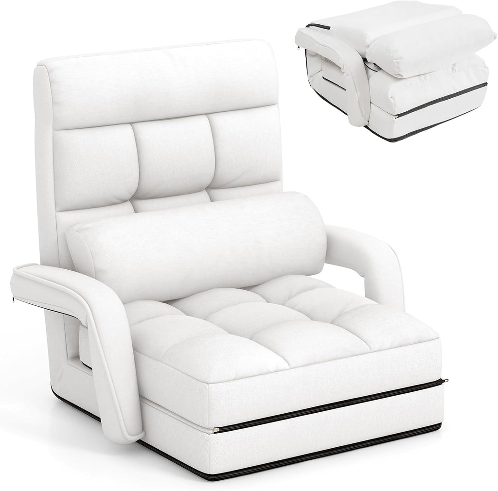 Giantex Folding Floor Chair with 6-Position Adjustable Backrest, Armrests & Removable Pillow, 330Lbs Capacity, Indoor Lazy Sofa Armchair, Chaise Lounger Bed, Gaming Recliner for Living Room Bedroom