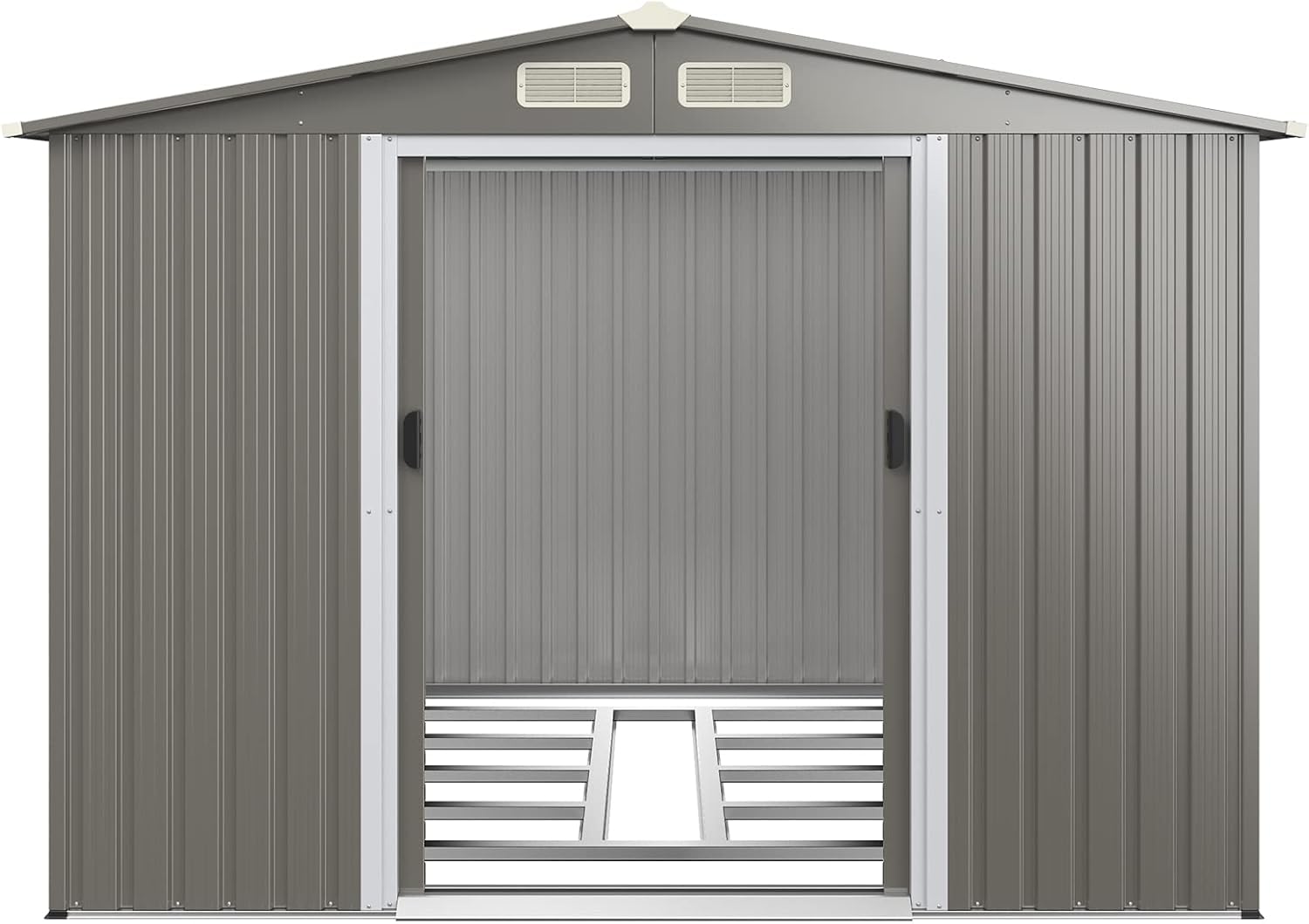 IRONMAX Outdoor Storage Shed with Floor, 8x6 FT Galvanized Steel Large Garden Shed w/Lockable Sliding Doors & Air Vent, Heavy Duty Tool Storage House for Backyard Patio Lawn