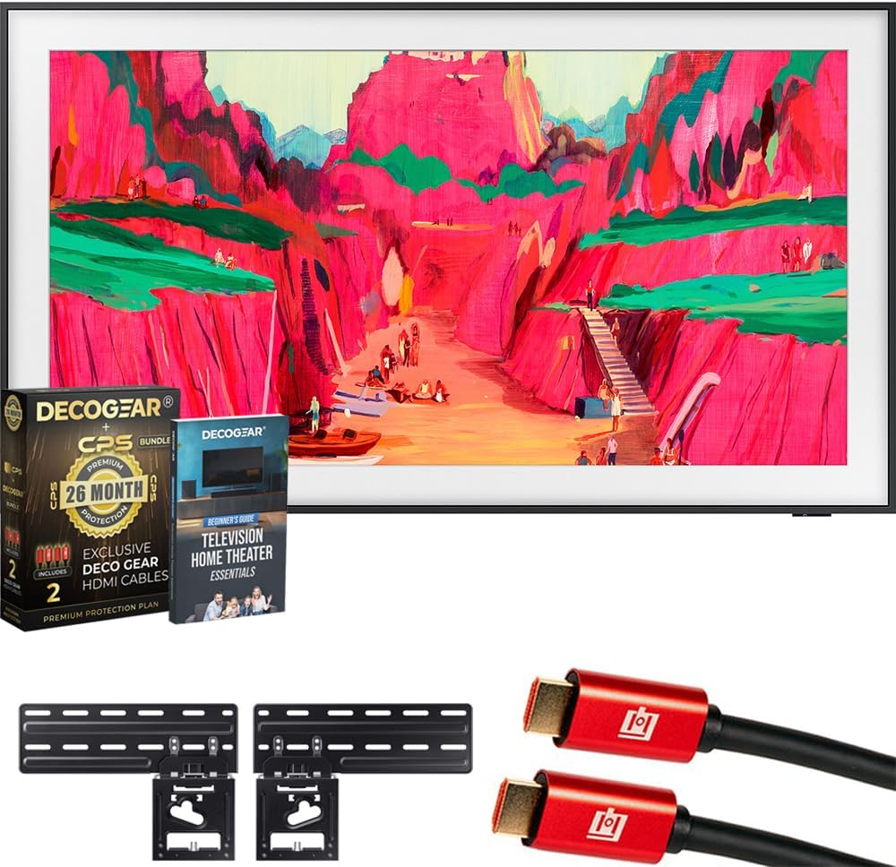 Samsung QN65LS03FW 65 inch The Frame Pro 4K Neo QLED Mini LED Smart TV (2025) Bundle with CPS Exclusive 26 Month Protection, 2X HDMI Cables & Deco Gear Complete Home Theater Beginner's Guidebook