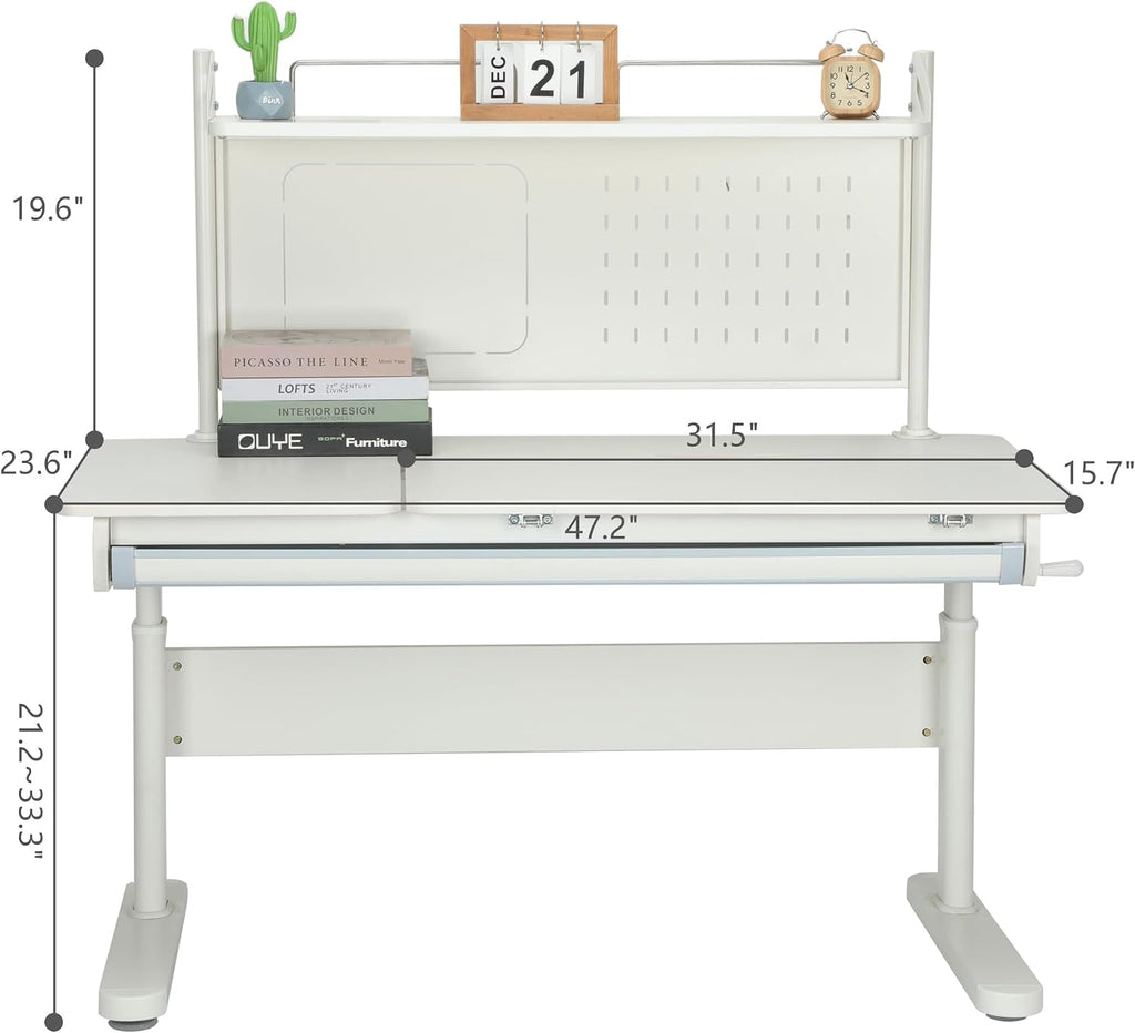 FCD Kids Study Desk and Chair, Wooden Height Adjustable Ergomonic Children Reading Writing Drafting Desk with Large Shelf, Tiltable Desktop and Pull-Out Drawer (Desk with Pink Chair)