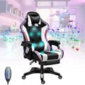 Gaming Chair for Adults & Teens High Back Gamer Chair Ergonomic Massage Racing Chair with Lumbar Support and Headrest Computer Desk Chair with Speakers and LED Lights,White