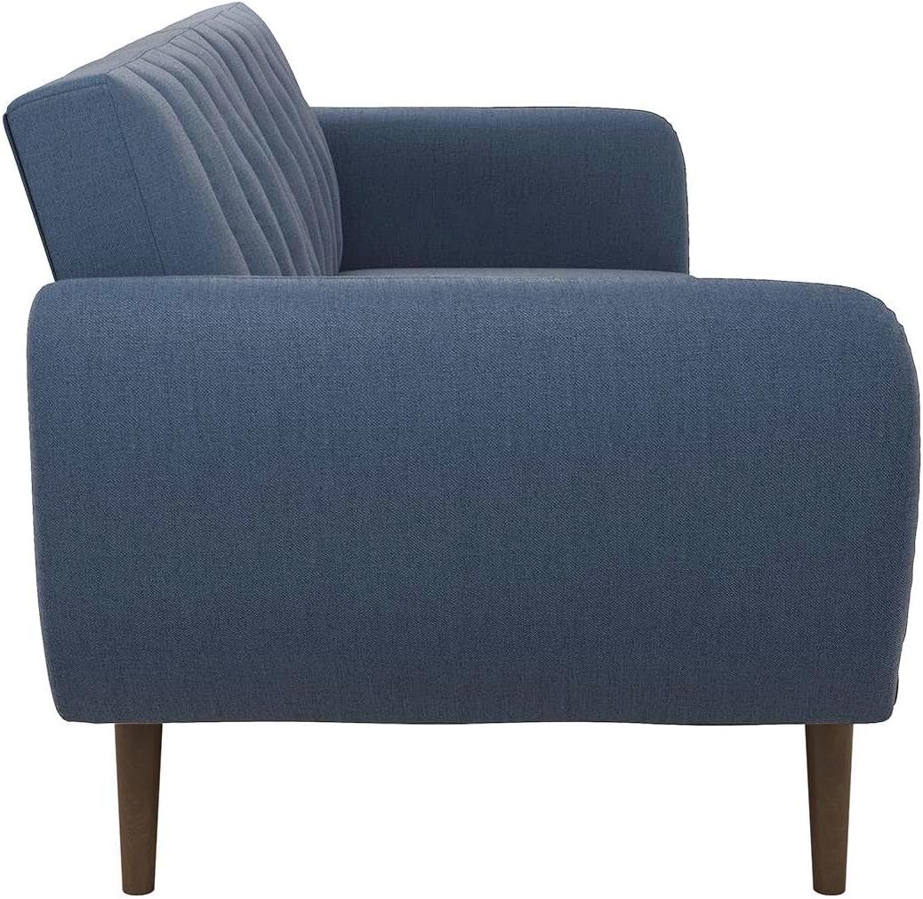 Novogratz Brittany Sofa Futon, Premium Linen Upholstery and Wooden Legs, Blue Linen